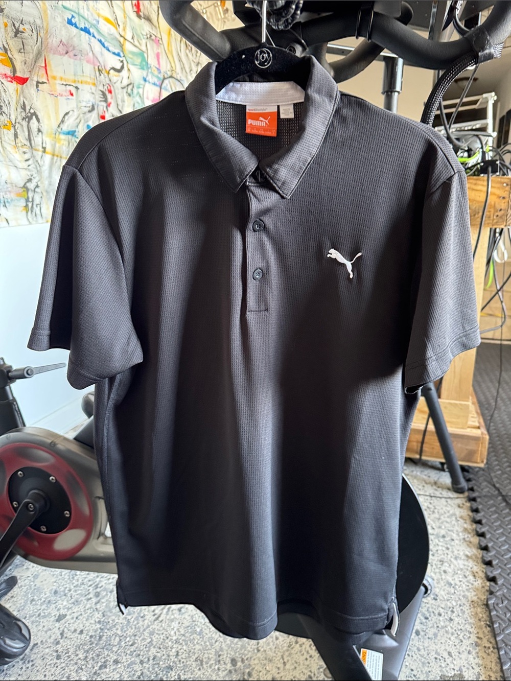 En’s Puma Black Polo Golf Shirt with White Puma Logo
